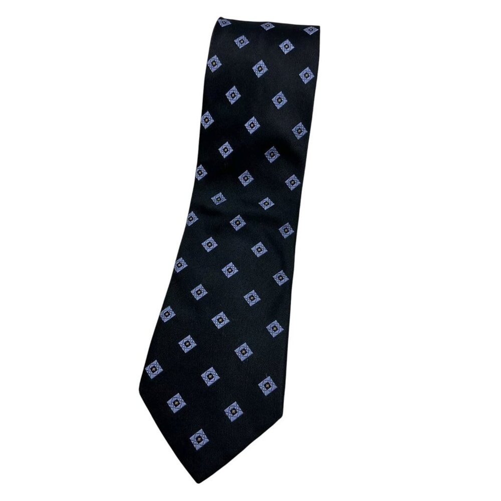 IKE BEHAR Men's 100% Silk Necktie LUXURY Tie Black Purple Geometric W:3.7" EUC